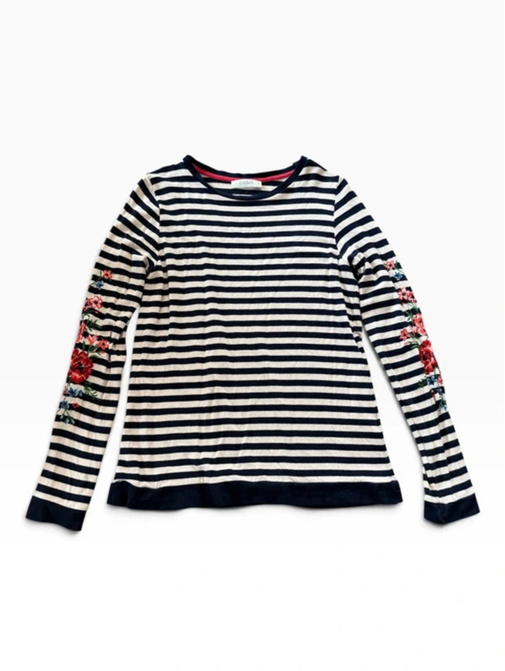 Oasis Embroidered Sleeve Navy and Cream Top Size Extra Small